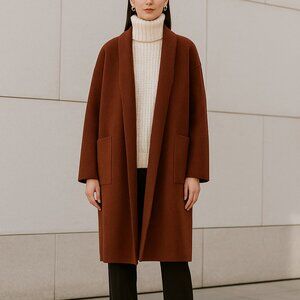 Eileen Fisher NWT Wool Cashmere Coat L High Collar Open Front Dropped Shoulders